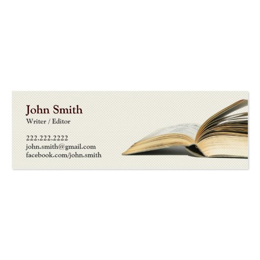 Book Writer/Editor business card (front side)