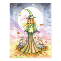 Bookends Autumn Witch Postcard