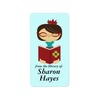 Bookish Library Reading Lady Bookplate Gift label