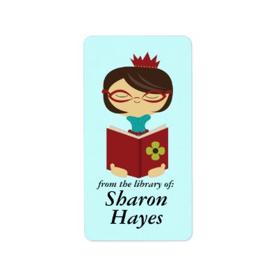 Bookish Library Reading Lady Bookplate Gift Personalized Address Label