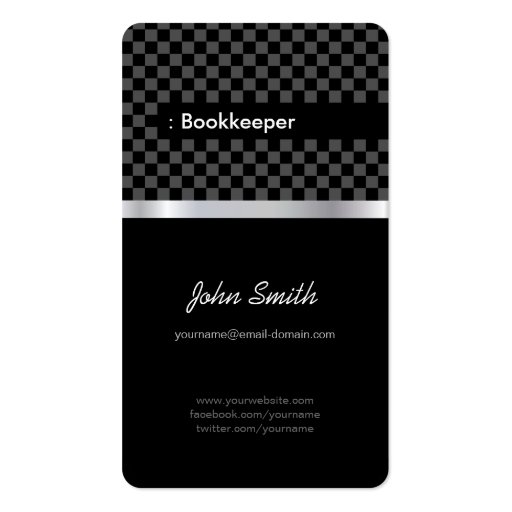 Bookkeeper - Elegant Black Chessboard Business Card (front side)