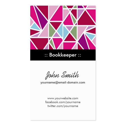 Bookkeeper Pink Abstract Geometry Business Cards (front side)