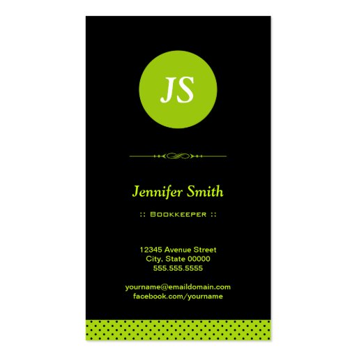 Bookkeeper - Stylish Apple Green Business Cards (front side)