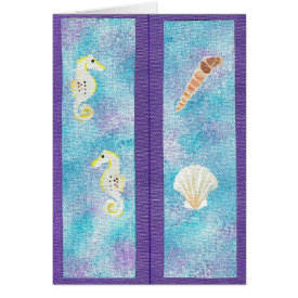 Bookmarks Sea Horses & Seashells on purple card