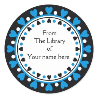 Bookplate - Blue Hearts white Polka Dots sticker