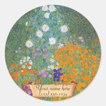 Bookplate de Gustavo Klimt "Bauerngarten" Etiqueta Redonda