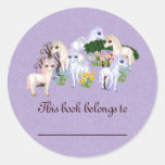 Bookplate del jardín del unicornio pegatina redonda