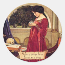 Bookplate del Pre-Raphaelite de la bola de cristal Pegatina Redonda