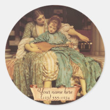 "Bookplate del Pre-Raphaelite de la lección de mús Etiqueta