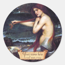 Bookplate del Pre-Raphaelite "de la sirena" Etiqueta Redonda