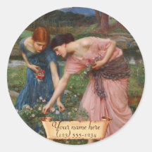 "Bookplate del Pre-Raphaelite de los capullos de r Pegatinas Redondas