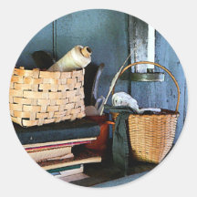 Books and Baskets Round Stickers
