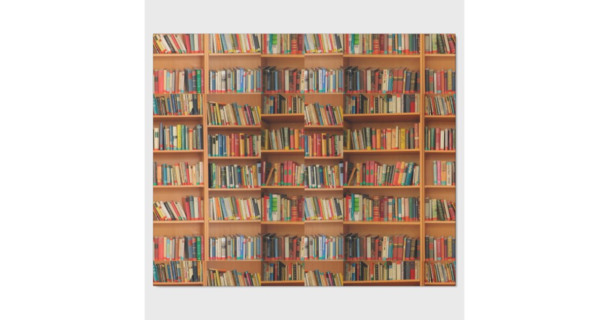 Books on Bookshelf Background Wrapping Paper Zazzle