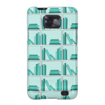 Books on Shelf. Design in Teal and Aqua. Samsung Galaxy SII Cover