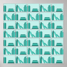 Books on Shelf. Design in Teal and Aqua. Print