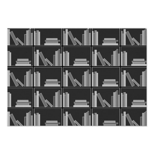 Books on Shelf. Gray, Black and White. Announcement