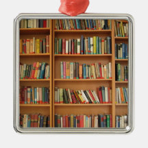 Bookshelf background christmas ornaments