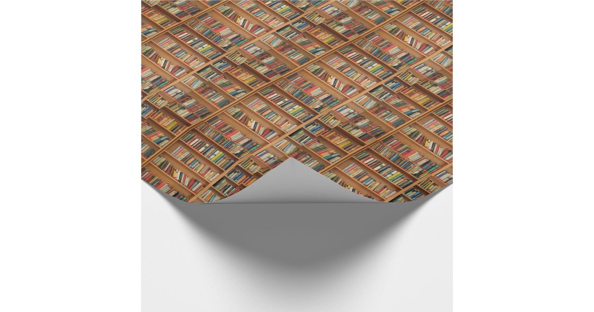 Bookshelf background wrapping paper Zazzle