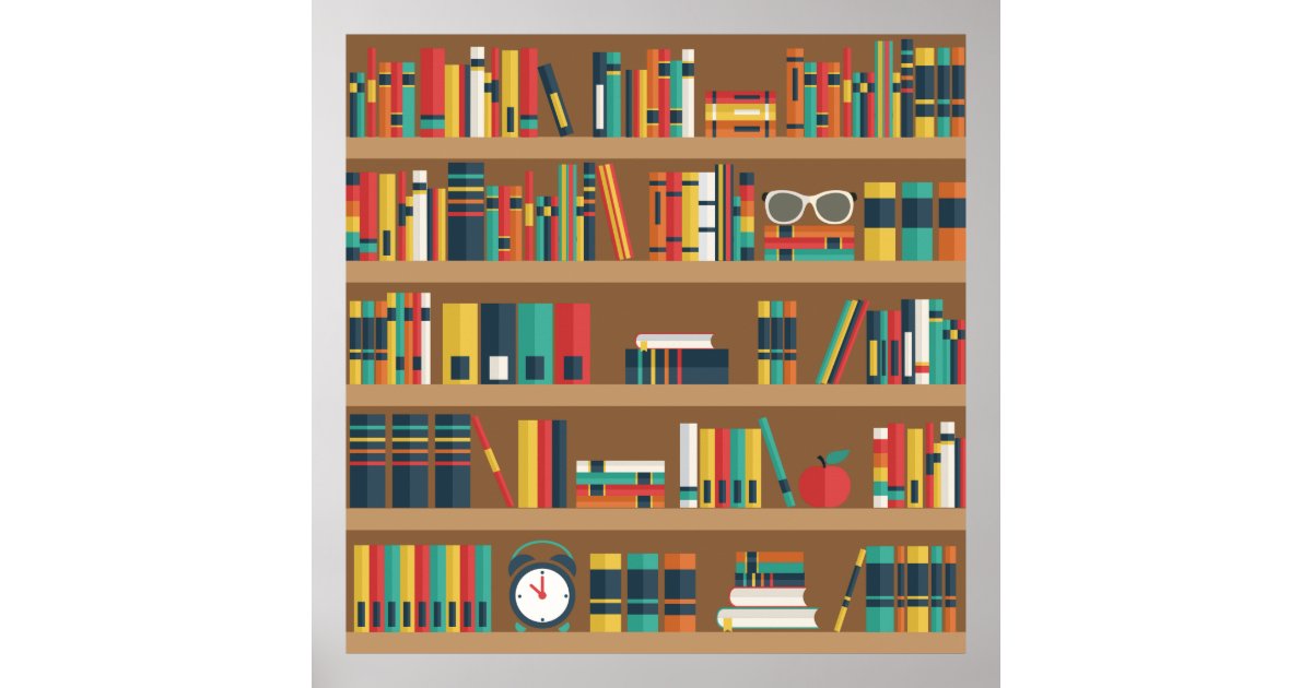 Bookshelf illustration poster Zazzle