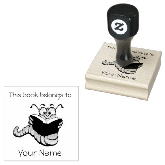 Bookworm Bookplate Design Wooden Stamp