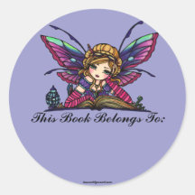Bookworm Library Fairy Fantasy Art Bookplate Round Stickers