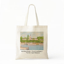 Boothbay Harbor - Church and Boats I Canvas Bag