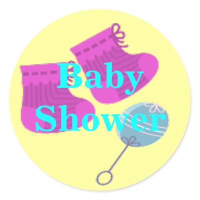 Baby Bootie Decorations on Booties And Rattle Baby Shower Round Stickers From Zazzle Com