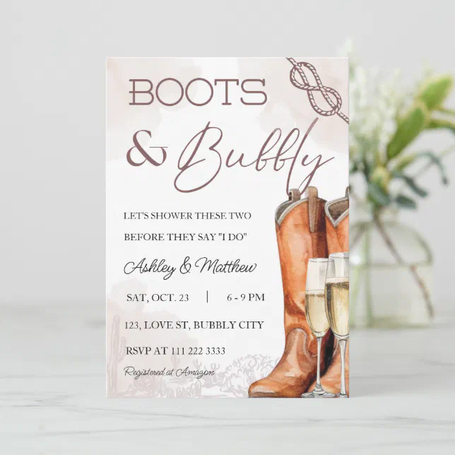 Boots Bubbly Western Couple Coed Bridal Shower Invitation Zazzle