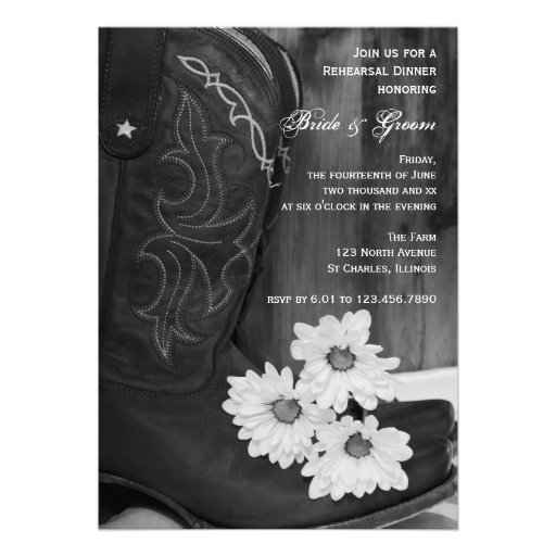 Boots Country and Daisies Wedding Rehearsal Dinner Personalized Invite