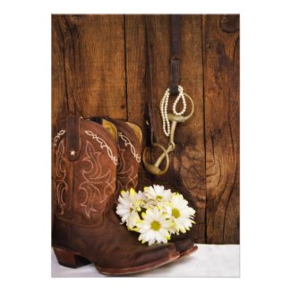 Boots, Daisies Horse Bit Country Wedding Invite