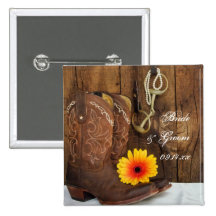 Boots, Daisy and Horse Bit Country Wedding Button