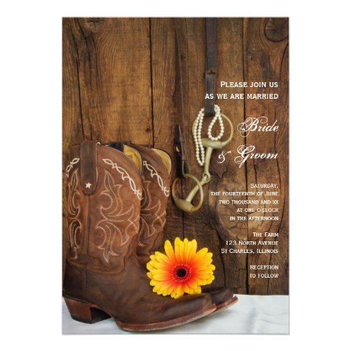 Boots, Daisy and Horse Bit Country Wedding Invite