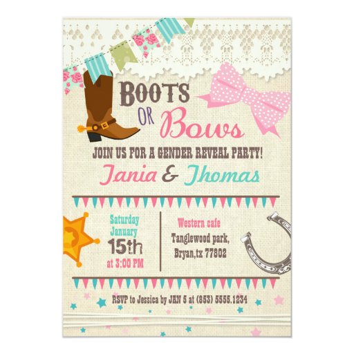 Boots or Bows gender reveal Card | Zazzle