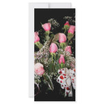 Boquet of pink roses red heart ribbon green stems rack card design