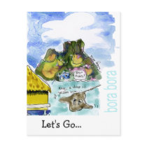 Bora Bora Cute Cartoon Watercolor Postcards