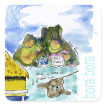Bora Bora Cute Cartoon Watercolor Stickers