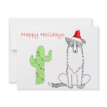 Border Collie Cactus Christmas invitations