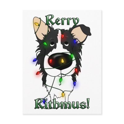 Border Collie Christmas Lights Postcard