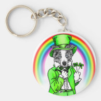 Border Collie St Patrick's Day keychains