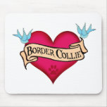 Border Collie Tattoo Heart Mouse Pad