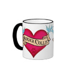 Border Collie Tattoo Heart Mugs