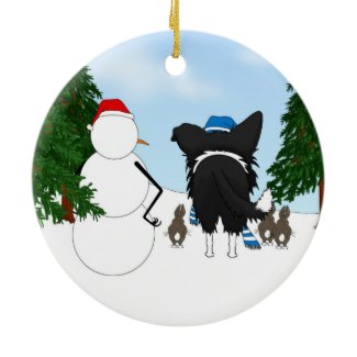 Border Collie Winter Scene Ornaments