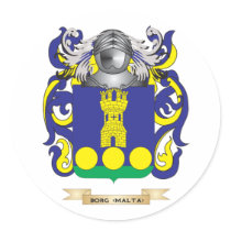 Borg-(Malta) Coat of Arms (Family Crest) Round Stickers