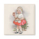 square_magnet - Cute child wearing a hair net and holding a plate with fresh baked holiday cookies. Text on apparel says ... born to bake. Wonderful holiday gift for the chef or baker in your family: Sizes 