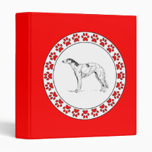Borzoi with Pawprints 3 Ring Binders