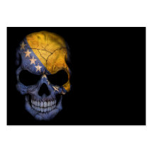 Bosnia and Herzegovina Flag Skull on Black Business Card Template