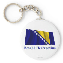 Bosnia and Herzegovina Waving Flag Name in Bosnian Key Chain