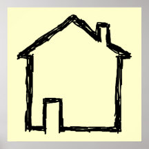Bosquejo de la casa. Negro y crema Poster