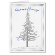 Bosquejo del árbol de abeto con el ornamento azul felicitaciones