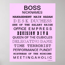 Boss Office Sign - Funny - Female Boss NickNames Print